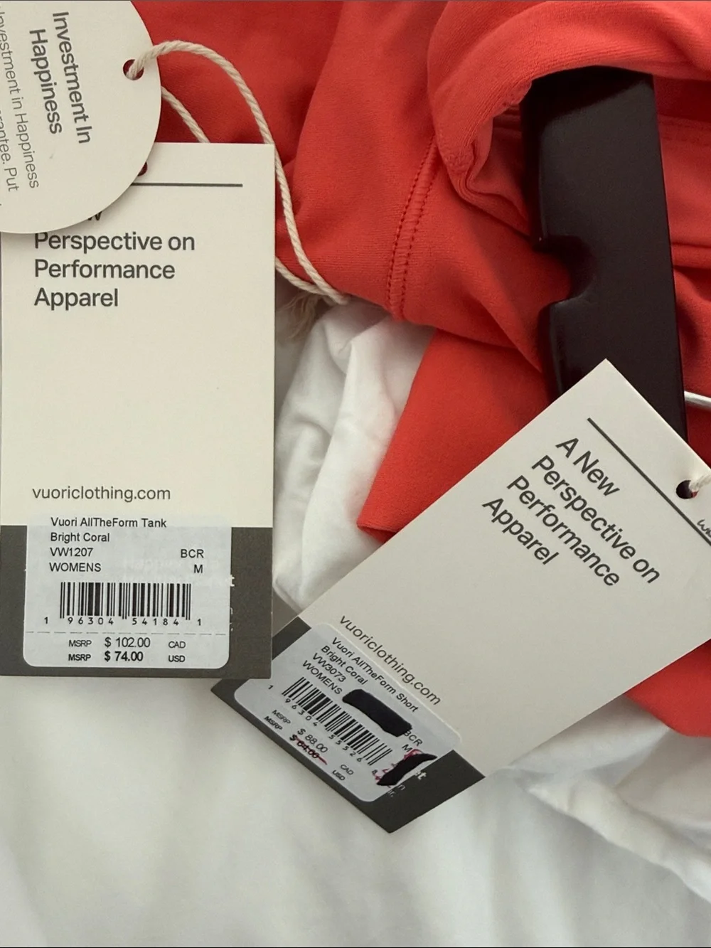 VUORI AllTheForm Bright Coral Matching Set Size Medium NWT Tank + Shorts $138